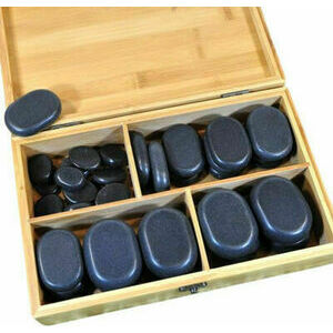 Hot Stones Massage Set 36 Woodbox - Piece Basalt Stone Essential Box Set for Massage