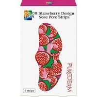 Purederm Strawberry Design Nose Pore Strips - Deguna poru attīrošas sloksnes ar zemeņu dizainu, 6gab